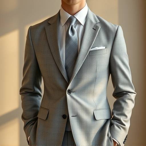 A light grey, modern slim-fit suit made from a breathable wool-linen blend, ideal for warmer climates.