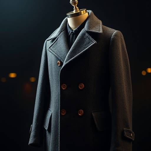 A stylish wool overcoat hanging on a mannequin