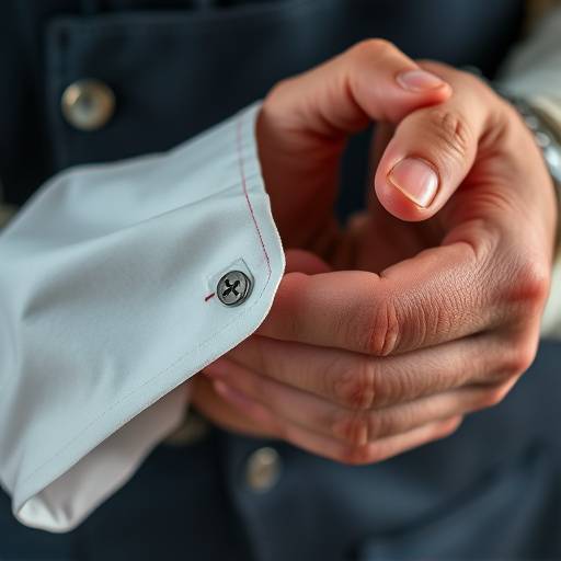 Close-up of a tailor's hands stitching a shirt cuff